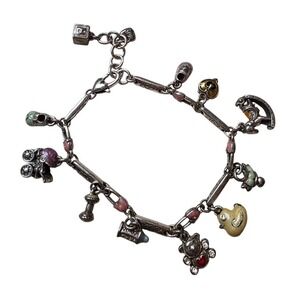 Vintage Style Baby Theme Charm Bracelet Silver Tone Enamel Rocking Horse Bottle
